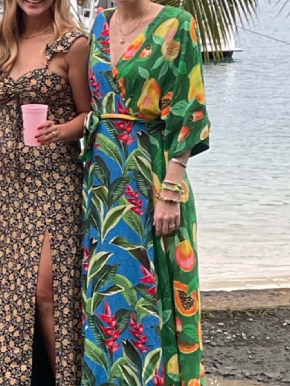 XS Farm Rio Green and Blue Wrap Dress Papaya Dream Pattern Fruit